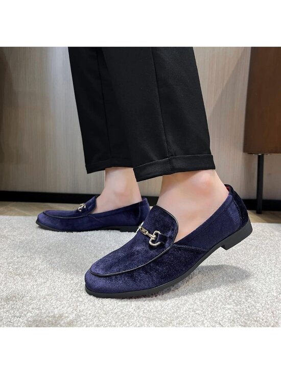 LCQL Men\'s Navy Leather Velvet Loafer Gold Buckle Slip On Comfortable Shoes main image 6